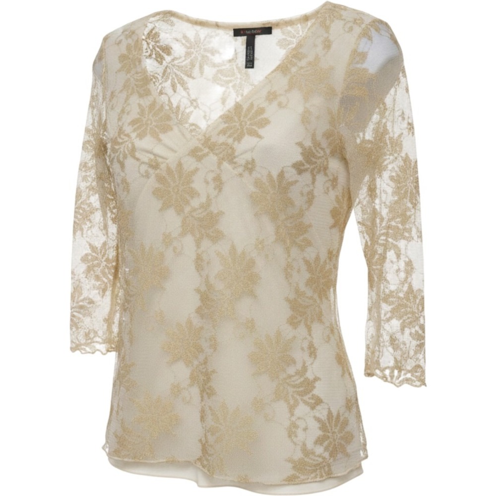 Wrapper Gold Cream Floral Lace Top Medium Y2K Coquette Fairycore